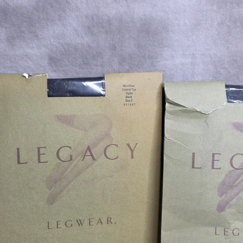 Lot Of 2 Legacy Legwear Microfiber‎ Control Top Tights BLACK Sz E-Package Damage